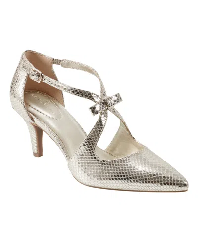Bandolino Women's Zeffer Strappy Bow Kitten Heel Pumps In Gold Snake