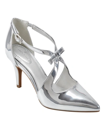 Bandolino Women's Zeffer Strappy Bow Kitten Heel Pumps In Silver Chrome