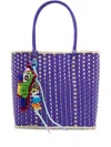 Bangkok Basket Woven Parrot-charm Tote Bag In Purple