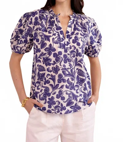 Banjanan Bronte Floral Print Top In Gaia Cobalt In Blue
