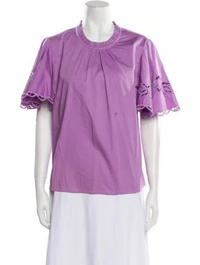 Pre-owned Banjanan Crew Neck Short Sleeve Blouse In Purple