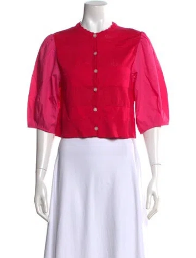 Pre-owned Banjanan Crew Neck Three-quarter Sleeve Button-up Top In Pink