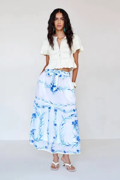 Banjanan Flora Maxi Skirt In Bagh Bouquet Cyan In Multi