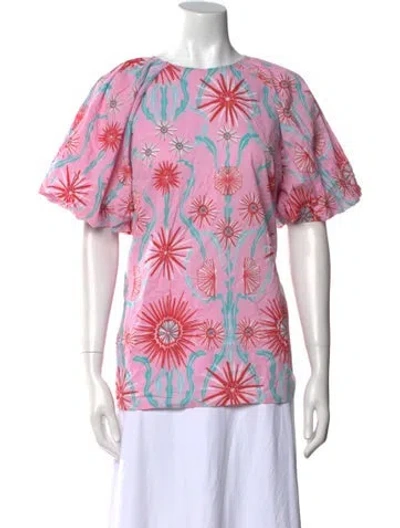 Pre-owned Banjanan Floral Print Bateau Neckline Blouse In Pink