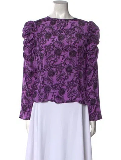 Pre-owned Banjanan Floral Print Bateau Neckline Blouse In Purple