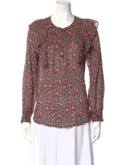 Pre-owned Banjanan Floral Print Crew Neck Blouse In Black