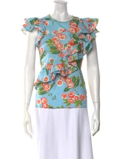 Pre-owned Banjanan Floral Print Crew Neck Blouse In Blue