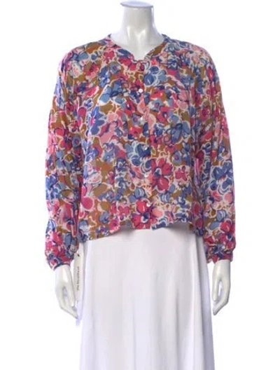 Pre-owned Banjanan Floral Print Crew Neck Blouse In Blue