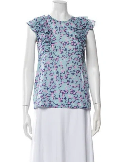 Pre-owned Banjanan Floral Print Crew Neck Blouse In Blue