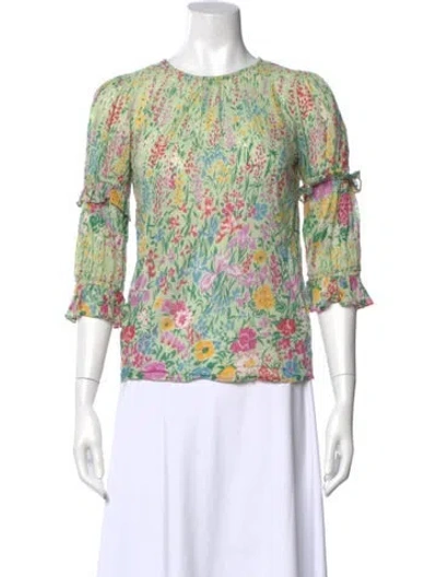Pre-owned Banjanan Floral Print Crew Neck Blouse In Green