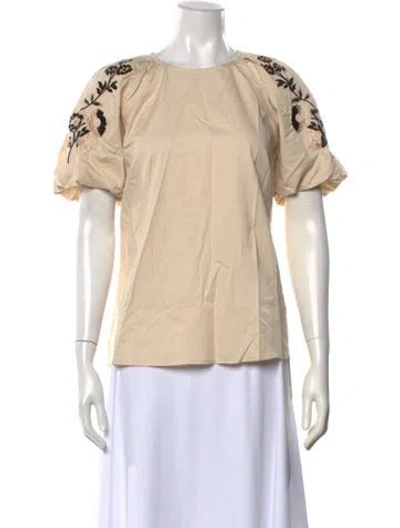 Pre-owned Banjanan Floral Print Crew Neck Blouse In Neutrals