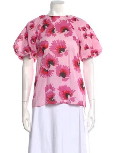 Pre-owned Banjanan Floral Print Crew Neck Blouse In Neutrals/pink