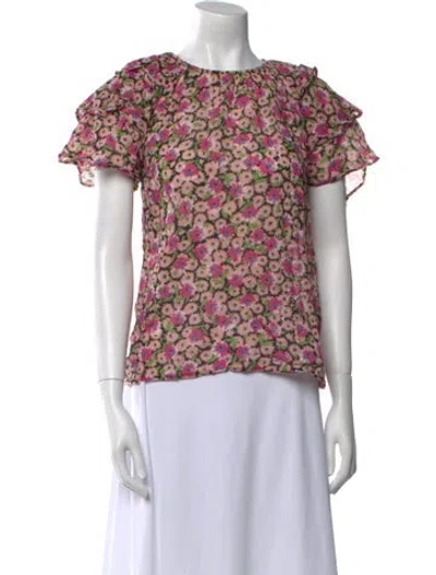 Pre-owned Banjanan Floral Print Crew Neck Blouse In Pink