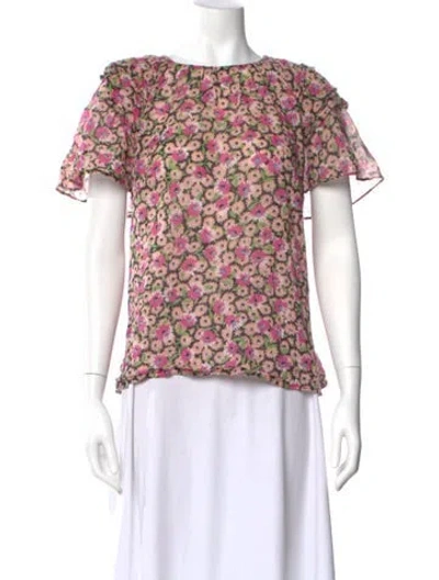 Pre-owned Banjanan Floral Print Crew Neck Blouse In Pink