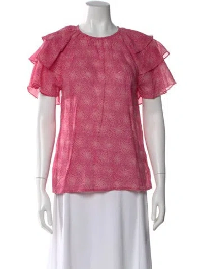 Pre-owned Banjanan Floral Print Crew Neck Blouse In Pink
