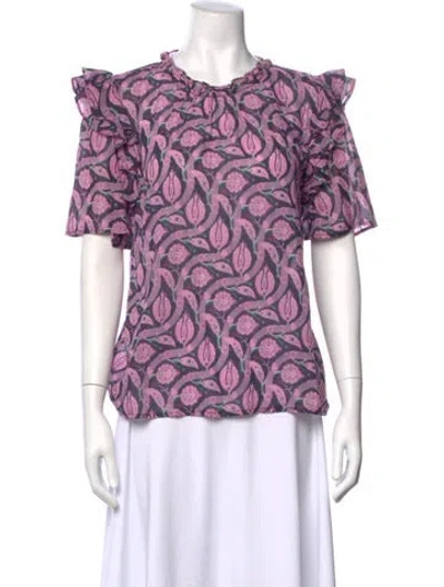 Pre-owned Banjanan Floral Print Crew Neck Blouse In Pink