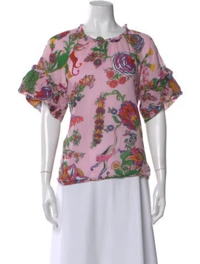 Pre-owned Banjanan Floral Print Crew Neck Blouse In Pink