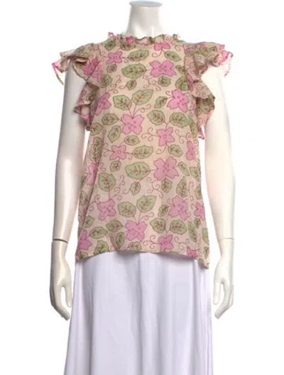 Pre-owned Banjanan Floral Print Crew Neck Blouse In Pink