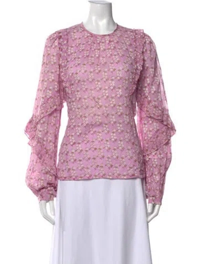 Pre-owned Banjanan Floral Print Crew Neck Blouse In Pink
