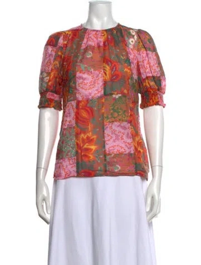 Pre-owned Banjanan Floral Print Crew Neck Blouse In Pink