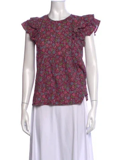 Pre-owned Banjanan Floral Print Crew Neck Blouse In Pink