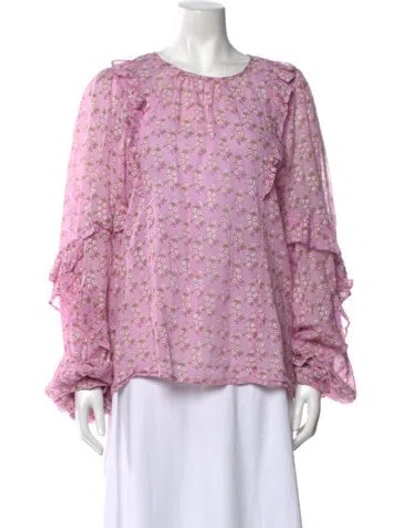 Pre-owned Banjanan Floral Print Crew Neck Blouse In Pink