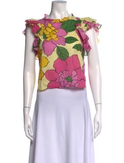 Pre-owned Banjanan Floral Print Crew Neck Blouse In Pink