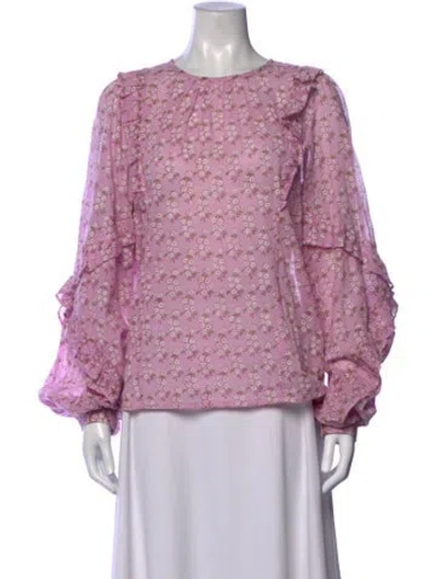 Pre-owned Banjanan Floral Print Crew Neck Blouse In Pink