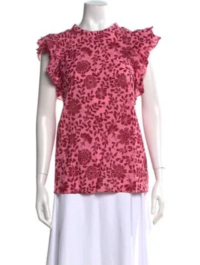Pre-owned Banjanan Floral Print Crew Neck Blouse W/ Tags In Pink