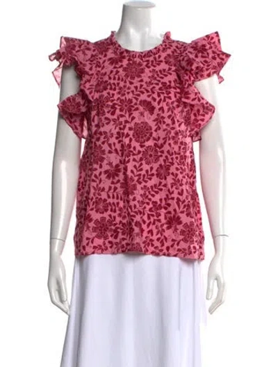 Pre-owned Banjanan Floral Print Crew Neck Blouse W/ Tags In Pink