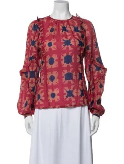 Pre-owned Banjanan Floral Print Crew Neck Blouse W/ Tags In Pink