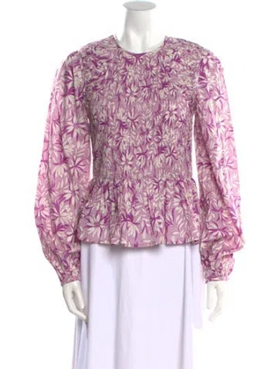Pre-owned Banjanan Floral Print Crew Neck Blouse W/ Tags In Purple