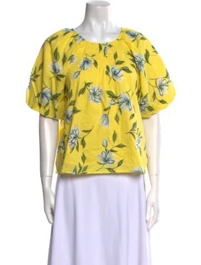 Pre-owned Banjanan Floral Print Crew Neck Blouse W/ Tags In Yellow