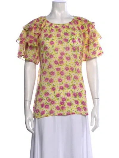 Pre-owned Banjanan Floral Print Crew Neck Blouse In Yellow