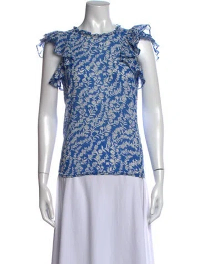 Pre-owned Banjanan Floral Print Crew Neck Top In Blue
