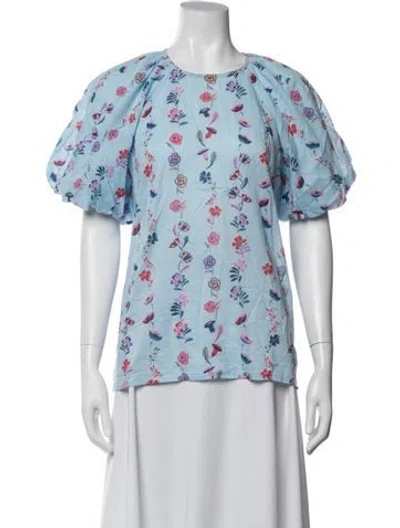Pre-owned Banjanan Floral Print Crew Neck Top In Blue