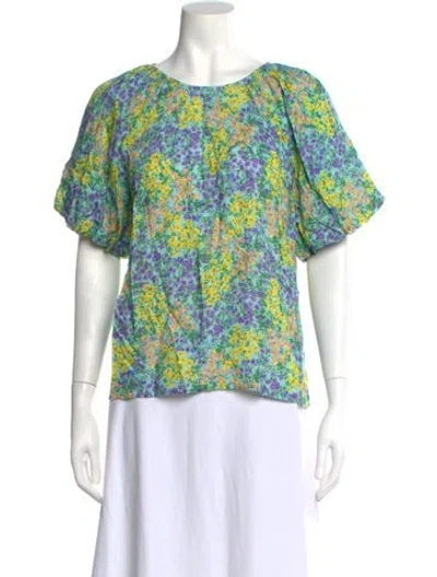 Pre-owned Banjanan Floral Print Crew Neck Top In Green