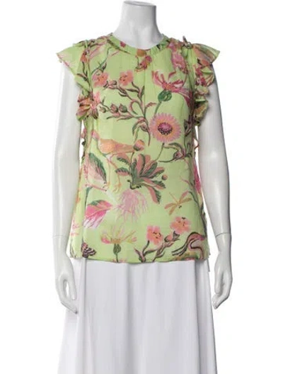 Pre-owned Banjanan Floral Print Crew Neck Top In Green