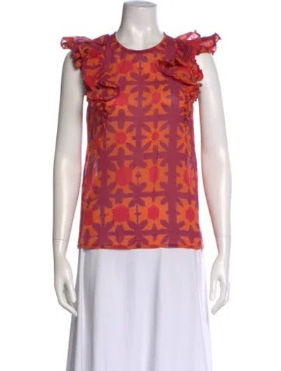 Pre-owned Banjanan Floral Print Crew Neck Top In Red