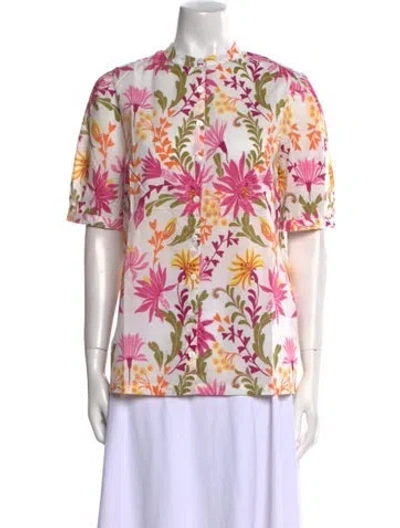 Pre-owned Banjanan Floral Print Crew Neck Top W/ Tags In White