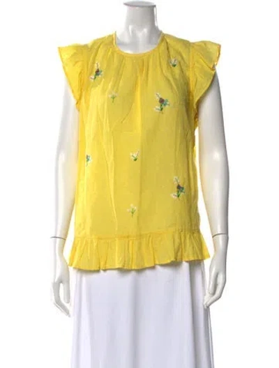 Pre-owned Banjanan Floral Print Crew Neck Top In Yellow