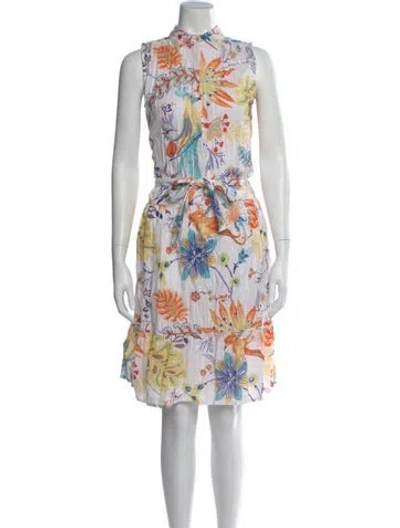 Pre-owned Banjanan Floral Print Knee-length Dress In White