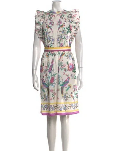 Pre-owned Banjanan Floral Print Knee-length Dress In White