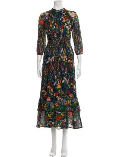 Pre-owned Banjanan Floral Print Long Dress In Black