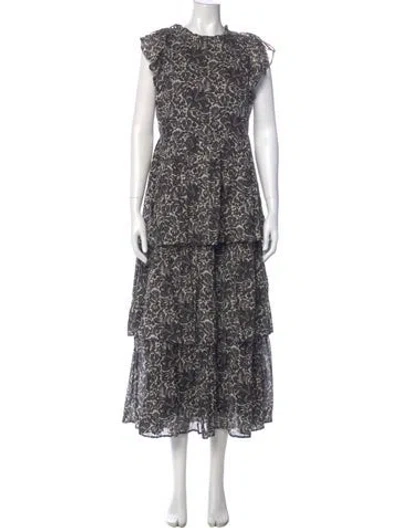Pre-owned Banjanan Floral Print Long Dress In Black