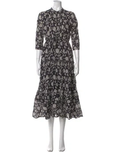 Pre-owned Banjanan Floral Print Long Dress In Black