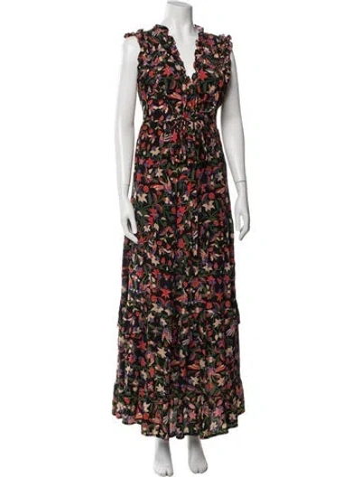 Pre-owned Banjanan Floral Print Long Dress In Black