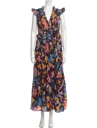 Pre-owned Banjanan Floral Print Long Dress In Black