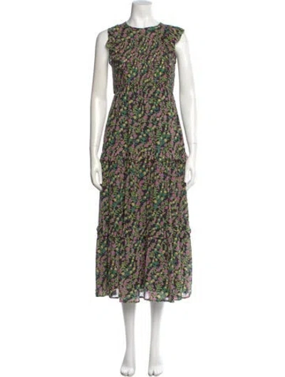Pre-owned Banjanan Floral Print Long Dress In Black