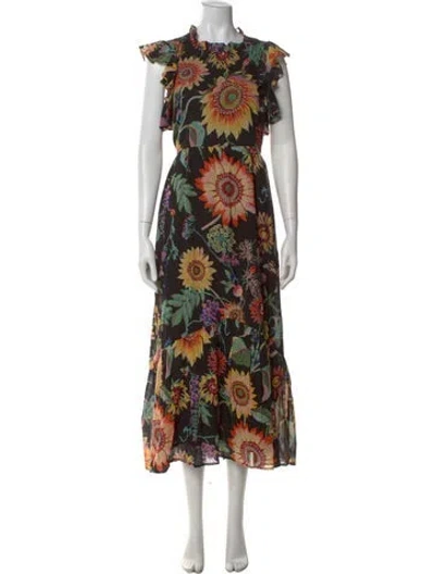 Pre-owned Banjanan Floral Print Long Dress In Black